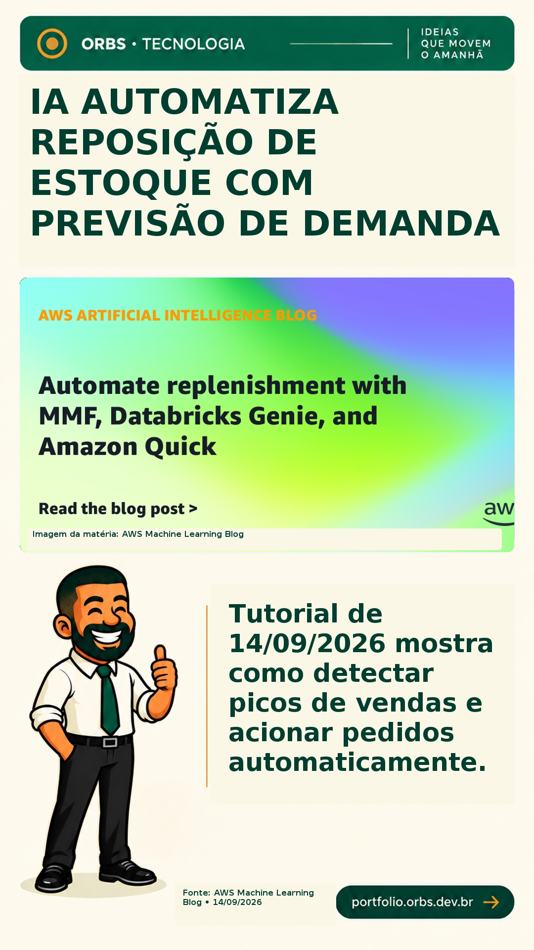 Arte gerada pelo ORBS Social para: IA automatiza reposição de estoque com previsão de demanda